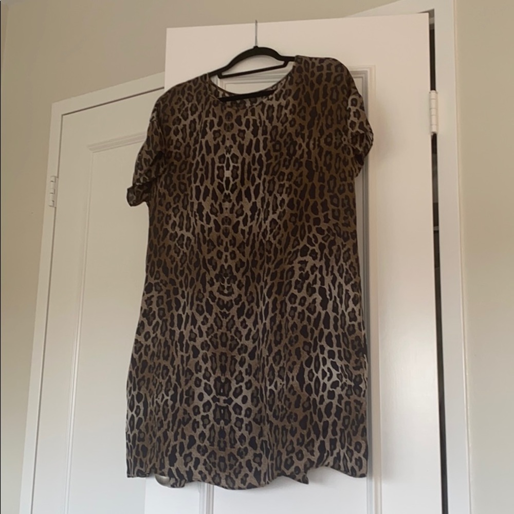 Leopard silk shift dress with matching slip